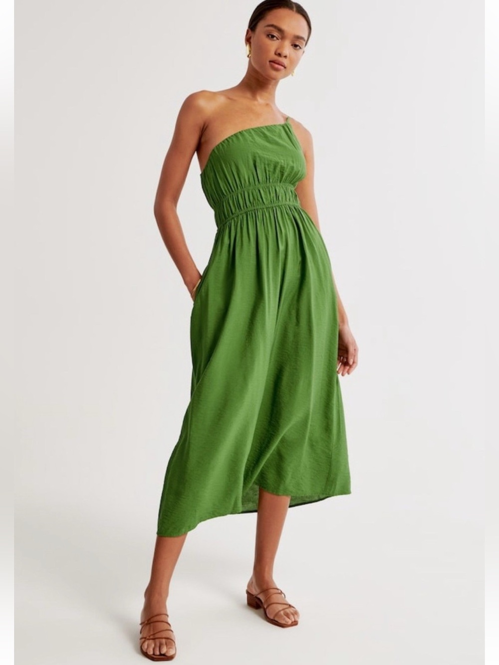 Abercrombie & Fitch One-Shoulder Olive Green Maxi Dress